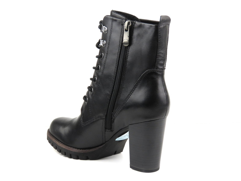 Skórzane botki damskie na słupku - Marco Tozzi 25200, czarne