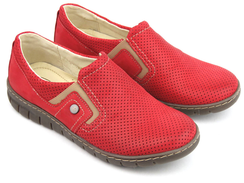 Wygodne półbuty damskie slip on - Helios Komfort 329, czerwone