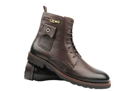 Wysokie Trzewiki Oficerki Męskie Z Modną Saszetką - JOHN DOUBARE 159B-032D32R Brązowe Na Zamek