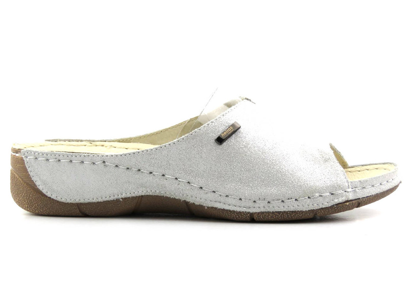 Wygodne, miękkie klapki damskie HELIOS Komfort 105, srebrne