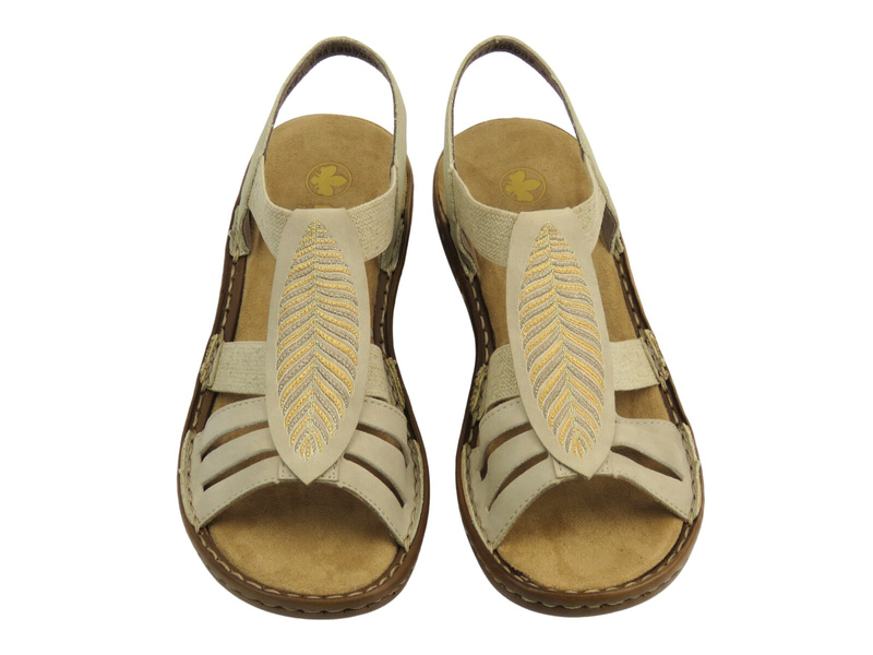 Sandały damskie Rieker 608C0-62, beżowe skórzane lekkie stylowe przewiewne