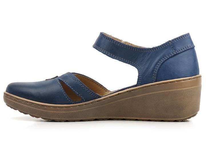 Skórzane półbuty damskie z wycięciami - HELIOS Komfort 364, granatowe