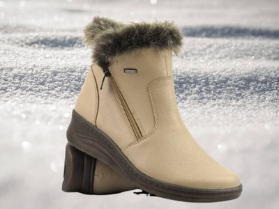 Botki damskie z kożuchem - HELIOS Komfort 514S, jasnobeżowe