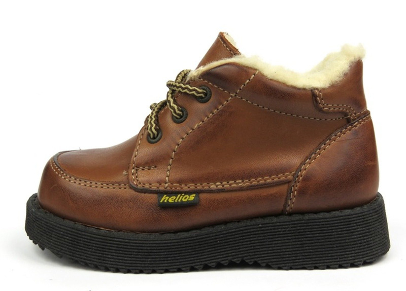 Skórzane trzewiki dziecięce z grubą wełną - Helios 207W, brązowe