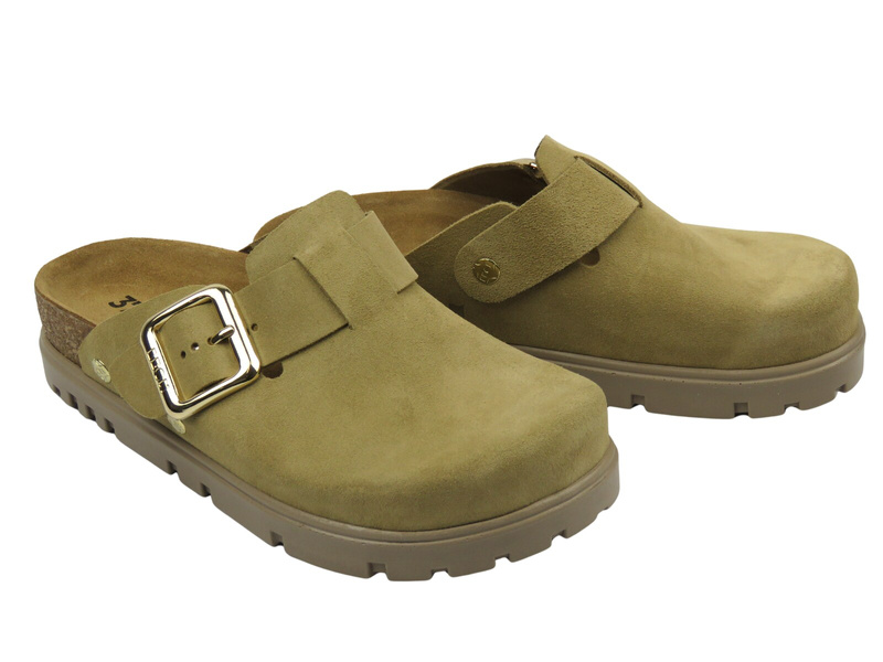 Skórzane klapki damskie beżowe Leon 6006