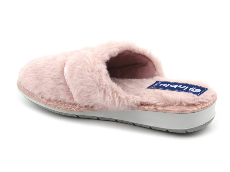 Futerkowe, miękkie kapcie damskie z kokardką - INBLU LB-91, różowe