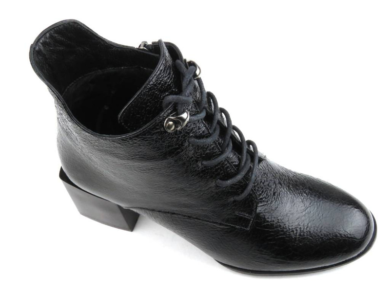 Botki damskie skórzane na klocku - VENEZIA 535451 166, czarne