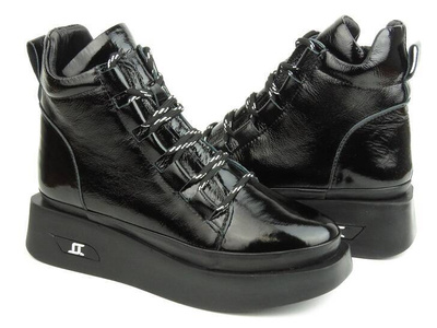 Skórzane botki damskie na platformie- Artiker 53C0886, czarne