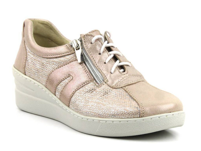 Skórzane sneakersy, półbuty damskie Helios Komfort 377, różowe