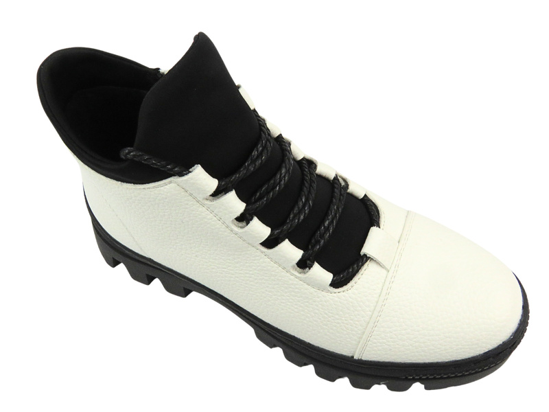 Beżowe botki, workery damskie - Potocki 24-12439, białe