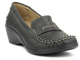Wygodne mokasyny damskie na koturnie - HELIOS 737-2, grafitowe