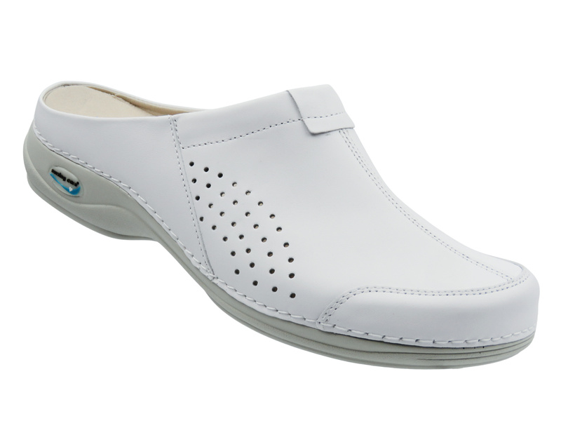 Klapki męskie medyczne, skórzane - Nursing Care WG3A10, białe