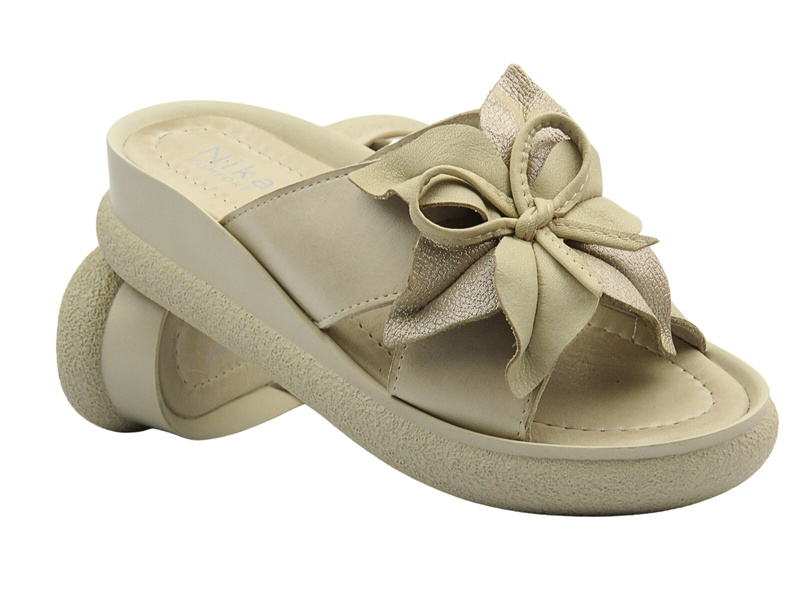 Skórzane klapki beżowe Nika Komfort H-483