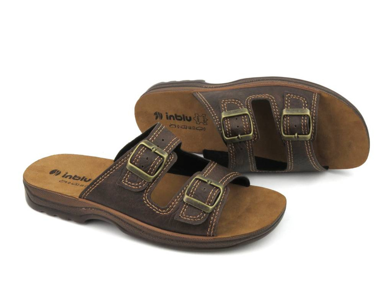 Klapki męskie na dwie klamry - INBLU TG-01, ciemnobrązowe