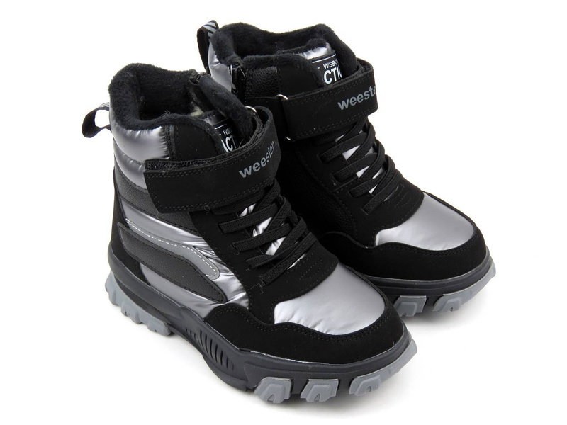 Śniegowce dziecięce ocieplone wełną - WEESTEP R069857722TH, czarno-srebrne