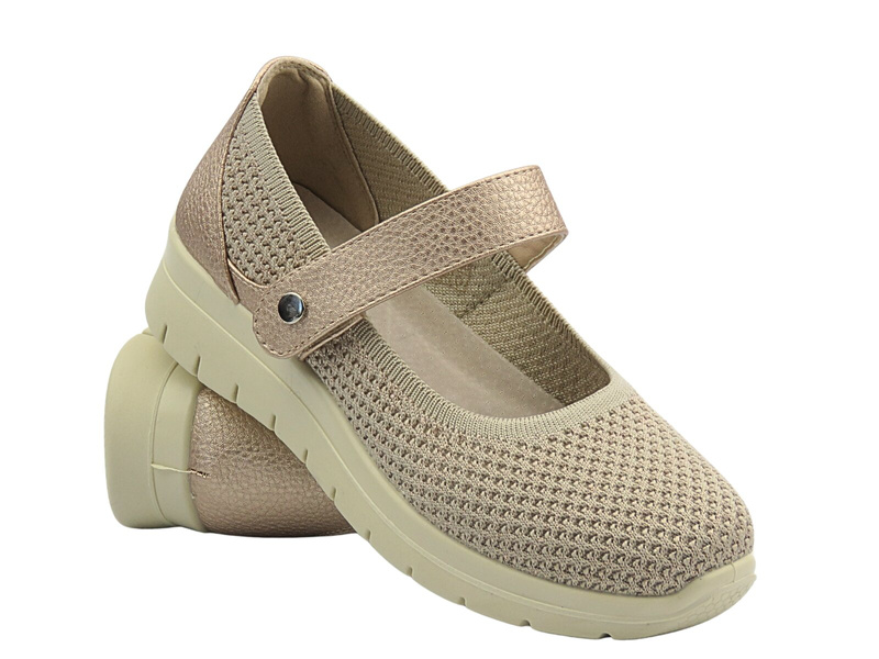 Półbuty damskie z paskiem na rzep beżowe UNISOFT 25PB02-8886