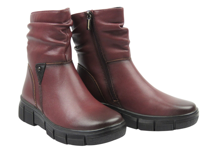 Stylowe, ocieplane botki damskie Cambell 25-19304, bordowe
