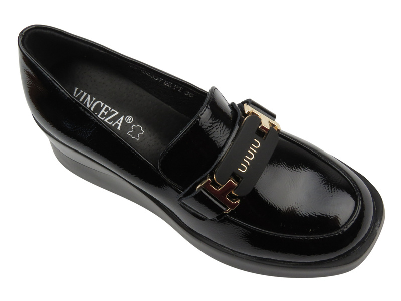 Eleganckie Mokasyny Damskie Vinceza 58337, Czarne lakierowane