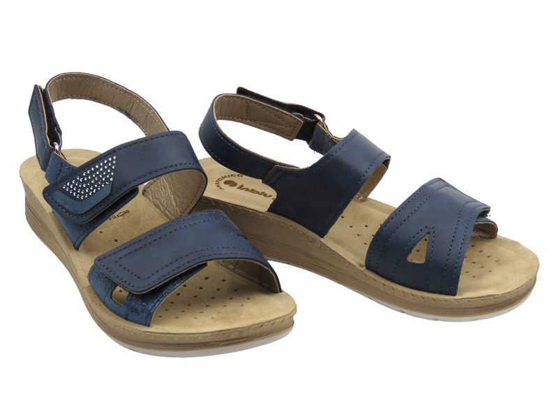 Sandały damskie na koturnie na rzep INBLU FC-61 -granatowe