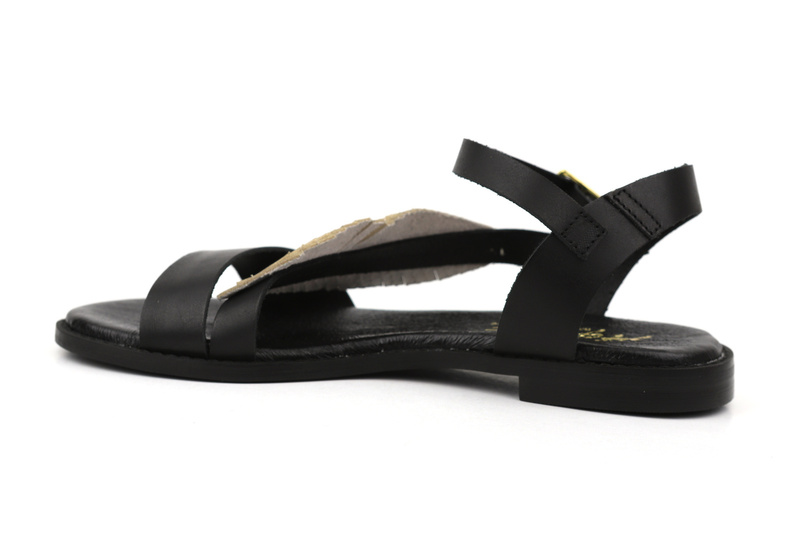 Sandały damskie z ozdobnym liściem - Agxbut 806, czarne