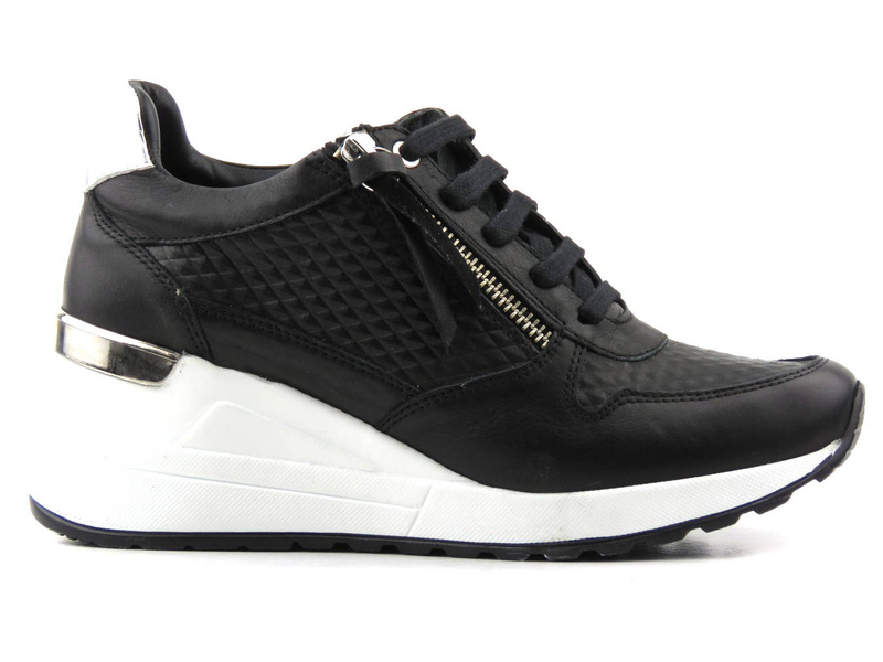 Sneakersy damskie na białym koturnie - VENEZIA 7655104, czarne