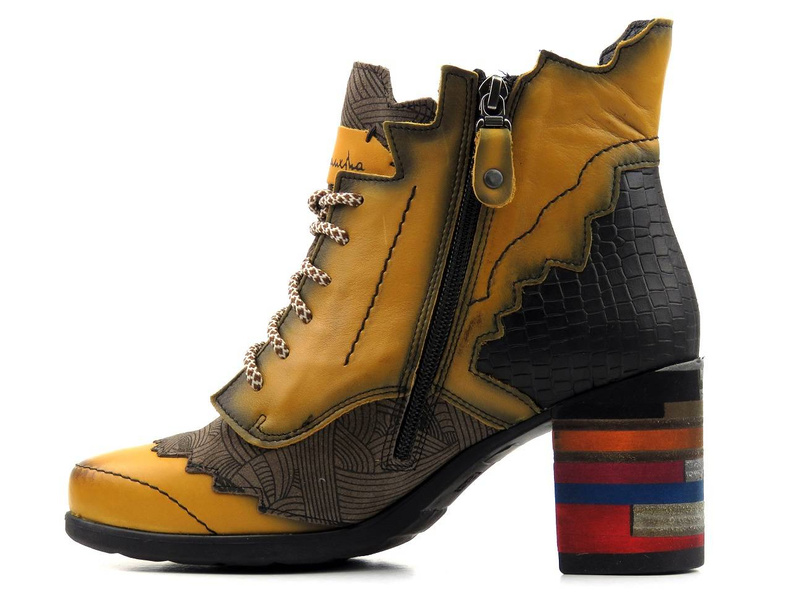 Botki damskie na kolorowym obcasie - MACIEJKA 03190, żółte