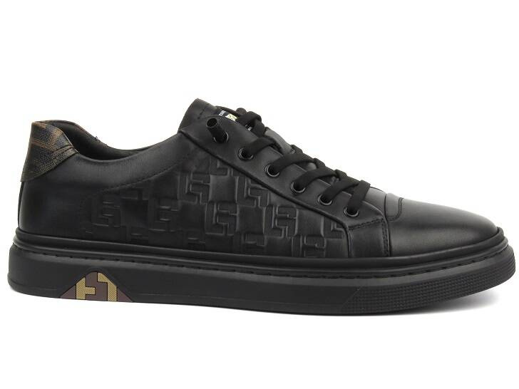 Skórzane sneakersy męskie - JOHN DOUBARE 68F125, czarne