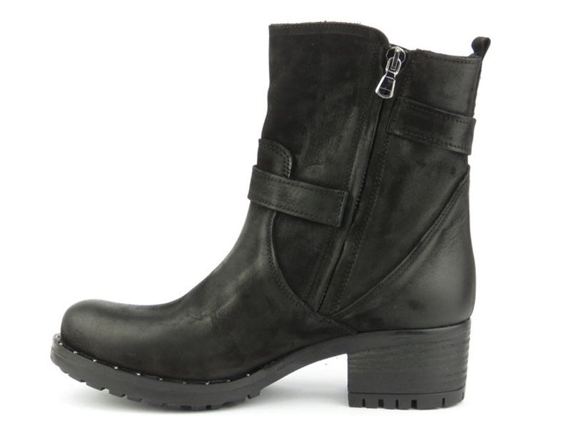 Skórzane botki damskie w stylu rockowym - Venezia 5223, czarne