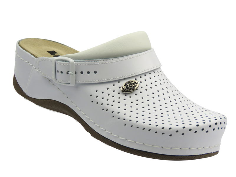 Skórzane Klapki Damskie Leon 2023 białe