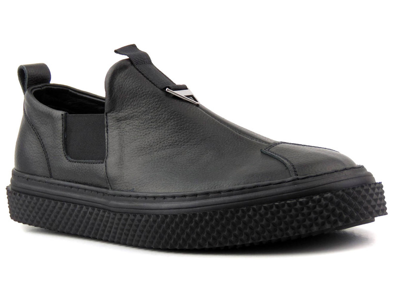 Skórzane półbuty męskie slip on - VENEZIA 10019, czarne