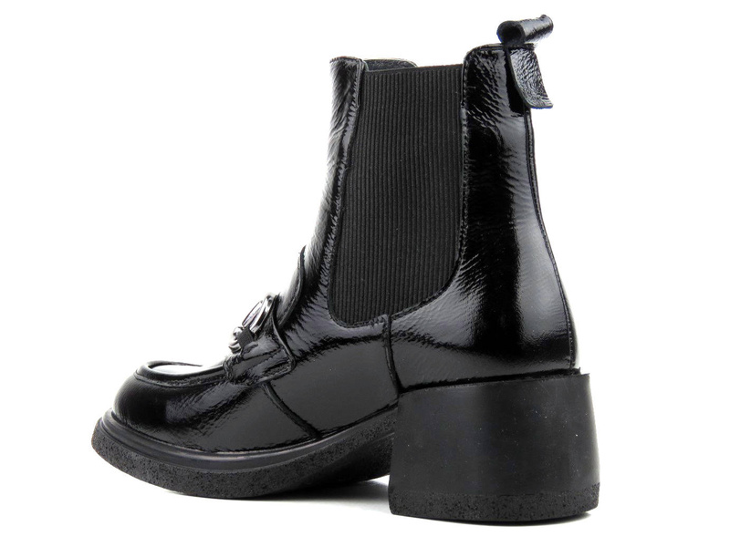 Lakierowane botki damskie na klocku - VENEZIA 13132401, czarne