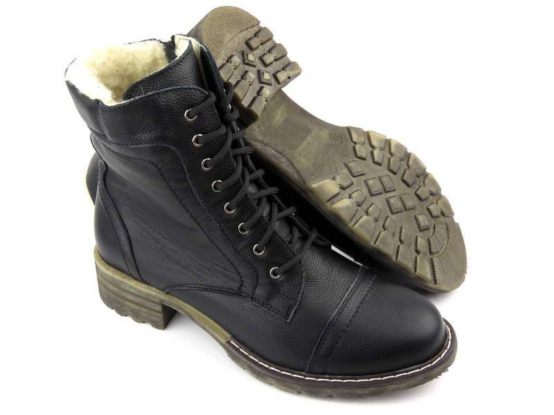 Ciepłe trzewiki, trapery damskie na zimę - WASAK 0546, czarne