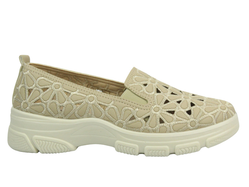 Ażurowe półbuty damskie - Unisoft 23PB02-5592, beżowe