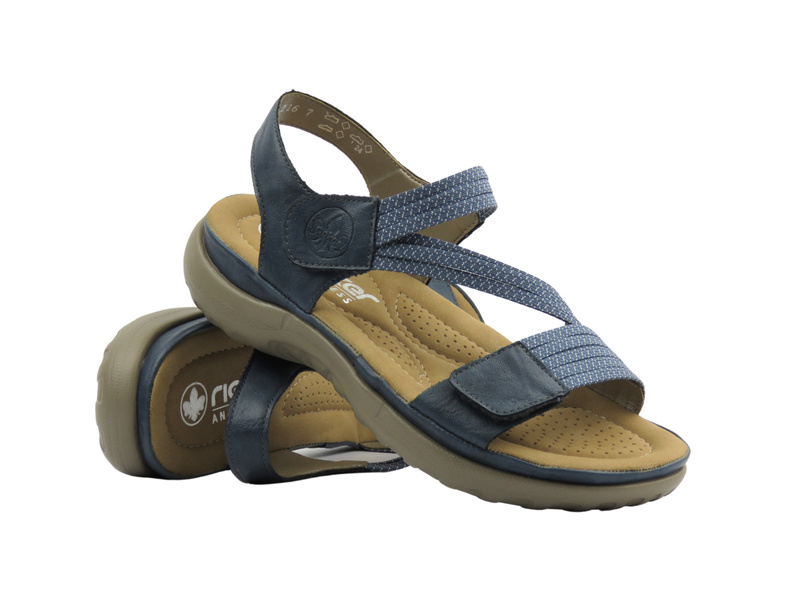 Sandały damskie granatowe Rieker 64870-14 skórzane lekkie stylowe przewiewne