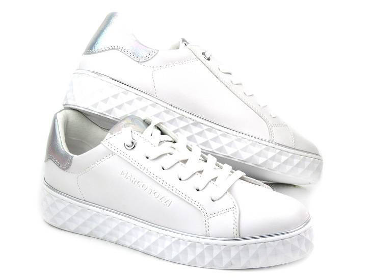 Sneakersy damskie ze skóry ekologicznej - MARCO TOZZI 23705, białe