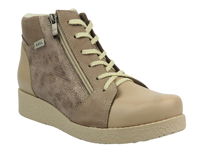 Skórzane botki damskie Polskiej marki - AXEL 4495, beżowe