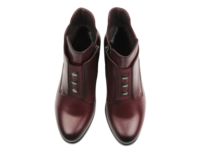 Ocieplane, klasyczne botki damskie bordowe Potocki 25-12667