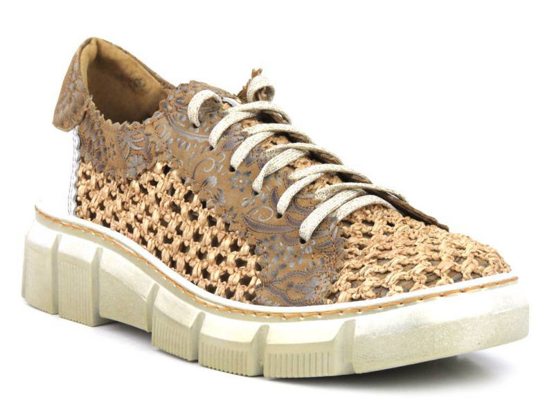 Półbuty damskie ażurowe, sneakersy - Maciejka 05850-04, beżowe