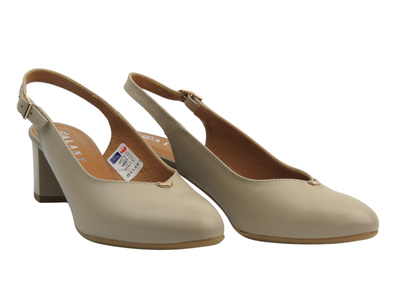 Skórzane czółenka na obcasie beżowe GALANT 3203