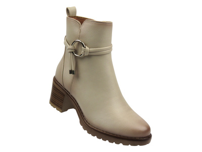 Botki damskie na wygodnym obcasie beżowe Potocki 25-12527