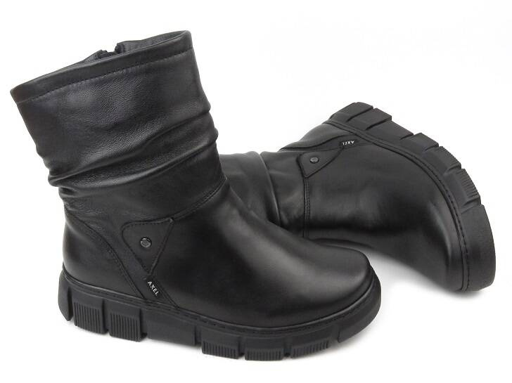 Ocieplane botki damskie ze skóry naturalnej - AXEL 4486, czarne