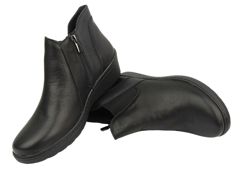 Eleganckie Botki Damskie Na Koturnie - HELIOS Komfort 596, Czarne 