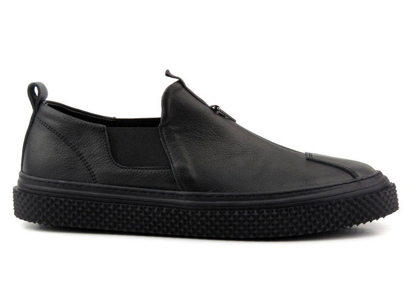 Skórzane półbuty męskie slip on - VENEZIA 10019, czarne