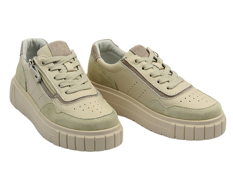 Sneakersy damskie na platformie beżowe Evento 25SP17-8350