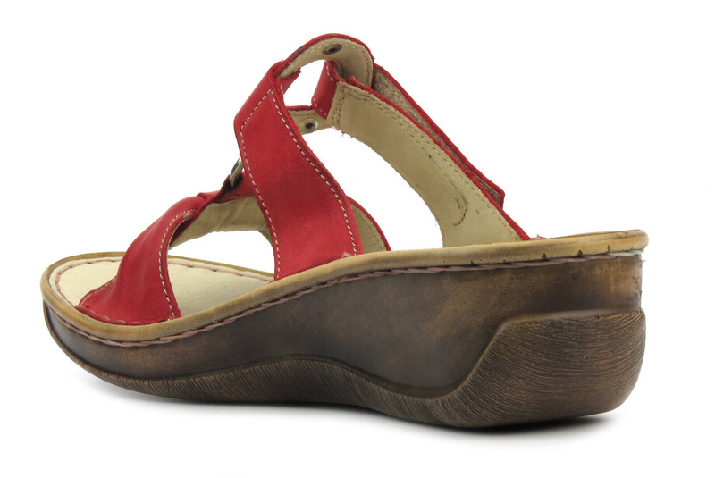 Skórzane klapki damskie z regulacją szerokości - HELIOS Komfort 797, czerwone