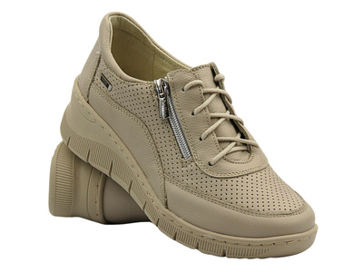 Skórzane półbuty, sneakersy damskie - Helios 427, ecru