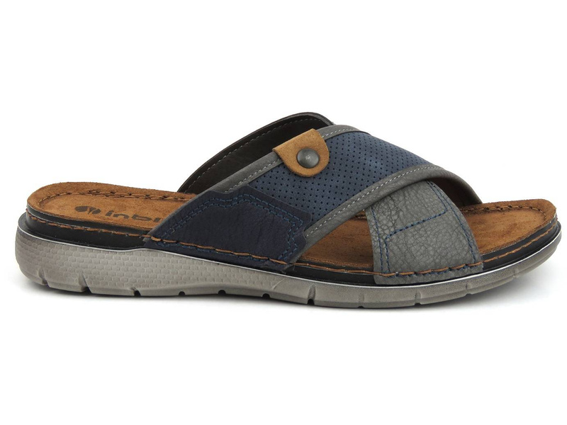 Klapki męskie ze skórzaną wkładką - INBLU VI-09, granatowe