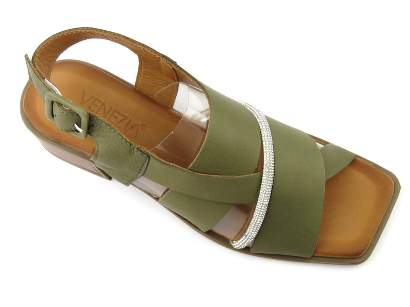 Sandały damskie z kwadratowym noskiem - VENEZIA 039892176, khaki