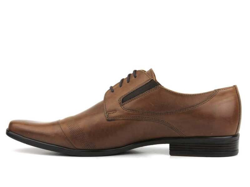 Skórzane półbuty męskie wizytowe - CONHPOL 2644, brązowy