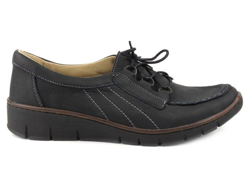 Skórzane półbuty damskie z wiązaniem - HELIOS Komfort 338, czarne